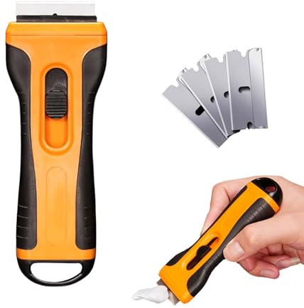 AMSGANK Raschietto Vetroceramica Professionale, Raschietto per Stufe con Lame di Ricambio Incluse, per Piano Cottura, Forno, Piano Cottura a Induzione e Vetroceramica