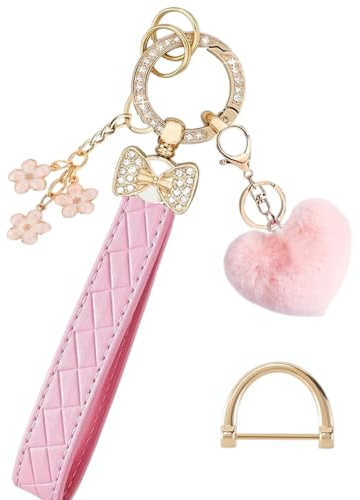 Vesavifaka Schlüsselanhänger Auto, Schlüsselanhänger Leder –Armband Schlüsselbund Handgelenk Bag Charm mit Schleife/Blume/Herz Autoschlüsselanhänger, Aesthetic Geschenk für Damen Mädchen