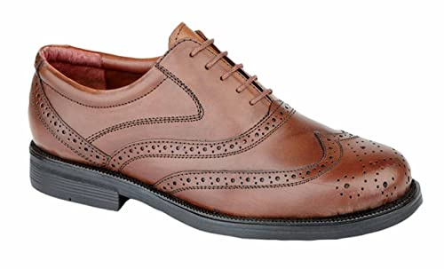 SCIMITAR Mens Gents Leather Wide Fit Brogues Shoes Size 6-14 Brown (14)