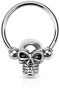 Pierced Owl 16GA Stainless Steel Skull Septum Nose Captive Bead Ring