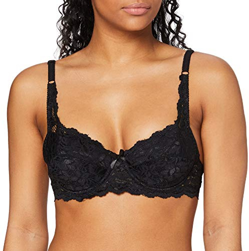 FM London Soutien-gorge push-up en dentelle pour femme – Rembourré, à armatures, emboîtant, Noir, Taille 95E