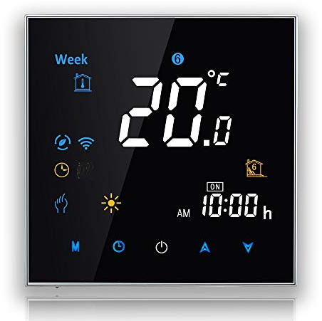BecaSmart 3000 Series WiFi Thermostat pour Chauffage à l'eau 3A Ecran Tactile LCD de connecté WiFi avec Programmation Intelligent sans Fil Contrôle du téléphone Noir