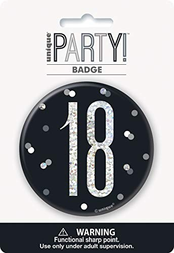 Unique 83506 Black Round Prismatic 18th Birthday Badge 1 Pc, Age 18