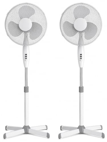 Knight 16 Pedestal Stand Fan | 1.4 Height | 3 Speeds | Oscillating & Tilting Head | Extra Wide Cross Base | Electric Powerful Fan for Home or Office [Energy Class A++] White (2)