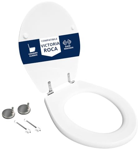 Asiento de inodoro Victoria Roca compatible lacado blanco brillante poliéster