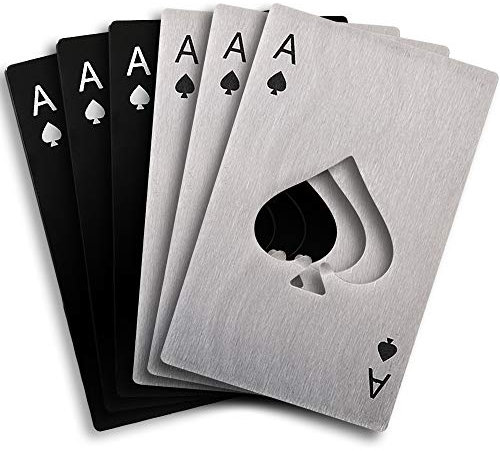 Cozihom 6-Piece Bottle Opener Set - Stainless Steel Poker & Spade Designs, Silver & Black