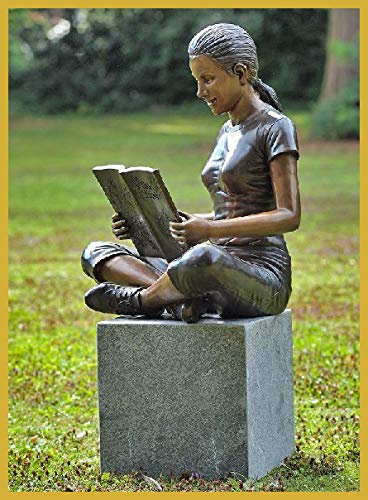 IDYL Bronze-Skulptur Mädchen mit Buch | 77x56x57 cm | Kinderfigur aus Bronze handgefertigt | Gartenskulptur oder Wohnbereich-Dekoration | Hochwertiges Kunsthandwerk | Wetterfest