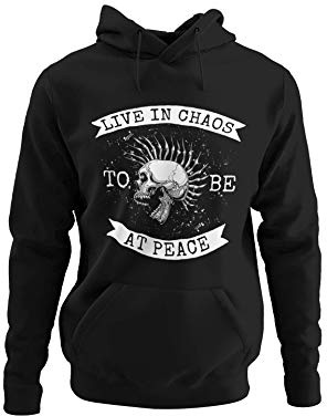 knut Fashion & Streetwear Biker Herren Pullover Life in Chaos Hoodie Männer Totenkopf Schädel Skull Motorradkleidung Unisex Pulli Kapuzenpullover Sweatshirt Baumwolle Schwarz S-5XL