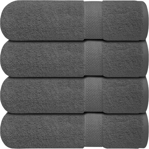 Infinitee Xclusives Bath Towels Set of 4 (70x140 cm) - 100% Cotton, Super Absorbent, Quick-Dry Towels for Bathroom, Spa, Gym & Hotel |Shadow Grey|