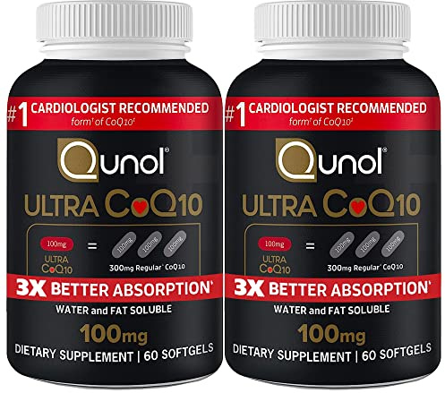 Qunol Ultra CoQ10 100mg 3X Better Absorption Patented Water and Fat Soluble Natural Supplement Form Coenzyme Q10 Antioxidant for Heart Health Packs Softgels, 120 Count