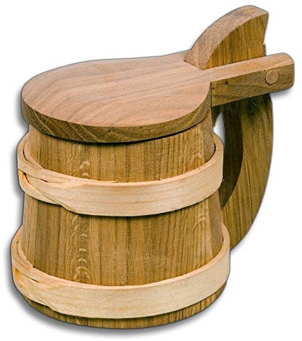 Hofmeister Viking Beer Tankards with Lid, Oak Wood and Cherry Wood (Pack of 2)