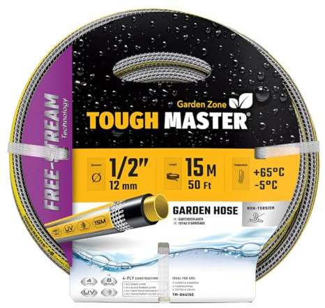 Garden Hose 15m 50ft 4-Layer Reinforced Outdoor Watering Accessories for Garden Water Feature, Pressure Washer, Garden Sprinklers, DIY Tools Tough Master