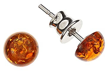 Bernstein Ohrringe, runde Ohrstecker mit Bernstein und 925/000 Sterling Silber rhodiniert von Artisana-Schmuck