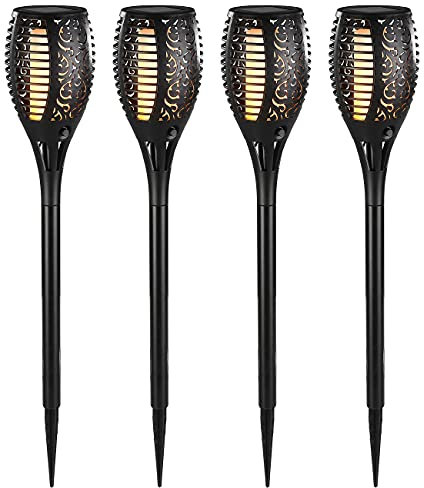 Lunartec Solar Fackeln: 4er-Set LED-Solar-Gartenfackeln mit Flammen-Effekt und Akku, 58 cm (Fackeln mit Flammeneffekt, LED Fackel mit Flammeneffekt, Gartenleuchte Standleuchte)