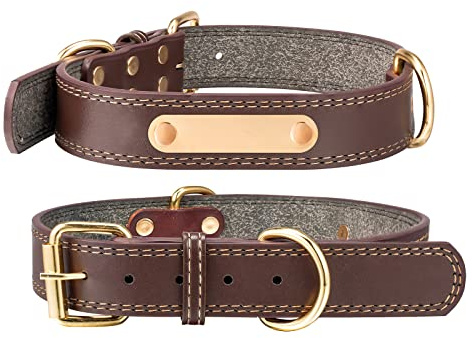 Lederhalsband,Personalisiert Hundehalsband aus Leder,verstellbar Halsband mit Namen und Telefonnummer gravieren, Leder Halsbänder mit Metallschnalle (XL (Breite 3,0 cm, Halsumfang 50-60cm), Braun)