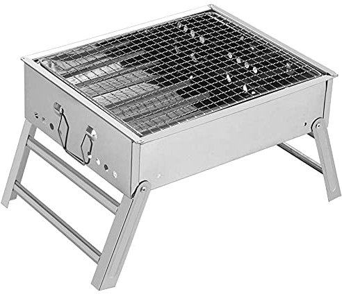 Samnuerly Barbacoa Barbacoa Barbacoa de carbón Acero Inoxidable Plegable con Asa para Fácil Transporte, para Cocinar al Aire Libre Camping Picnic Terraza 35X29X18cm