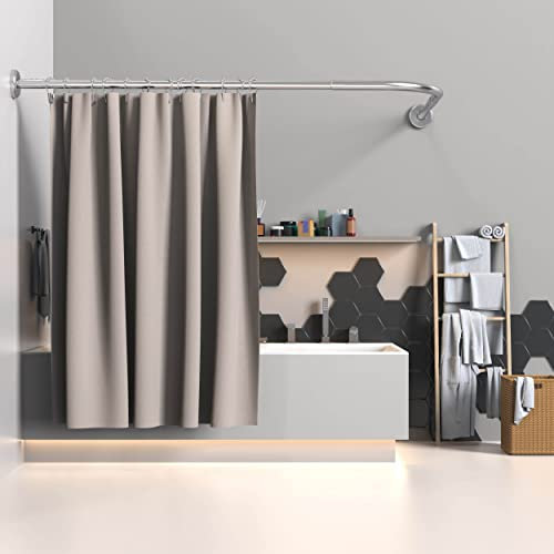 Misounda Duschvorhangstangen L Form Ecke Halterung Bohren Müssen 70-100x90-120cm Edelstahl Duschvorhangwinkelstangen Badewanne Schiene,mit 24Stück Duschvorhangringe FüR Badezimmer,KüChe,Umkleidekabine