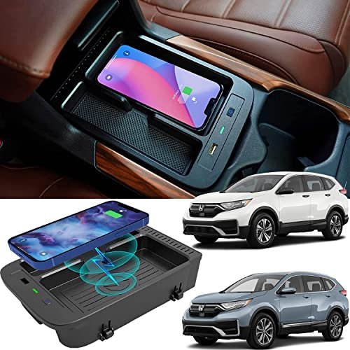 Singkin Kabelloses Ladegerät Auto für Honda CR-V/CRV Hybrid 2017-2022 Multifunktionaler Mittelkonsolen-Organizer 15W Wireless Schnellladendes Handy-Ladegerät für Honda CRV Center Console-Zubehörfeld
