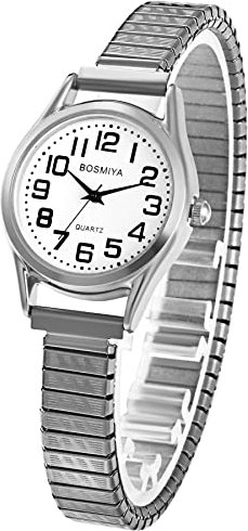 JewelryWe Damenuhr Elegant Analog Quarz Armbanduhr Damen Lässige Uhr mit Elastisch Edelstahl Armband Stretchband Geschenk für Frauen Mädchen Silber