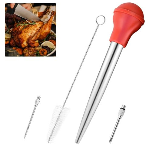 TOTHDATE Juego grande de jeringa para pavo, jeringa inyectora de adobo de acero inoxidable, bombilla de silicona FDA con 2 agujas de inyector y cepillo para cocina, barbacoa, carne, pescado