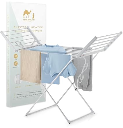 Silk Route Home 18-Bar Electric Heated Clothes Dryer - 11.5 m Drying Space - Folding Heated Airer for Towels, Sheets & Apparel