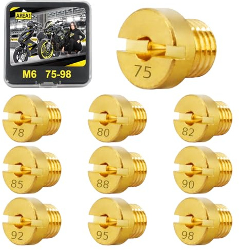 Area1 Set di 10 ugelli universali per carburatore M6, 6 mm, set di ugelli principali, 75, 78, 80, 82, 85, 88, 90, 92, 95, 98, per Dellorto (tipo M6/75-98/10 pezzi)