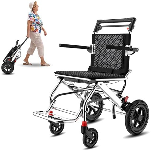 Rollstuhl Faltbar Leicht - Faltbarer Transportrollstuhl für Behinderte und ältere Menschen, Ultraleicht Reiserollstuhl für die Wohnung und Unterwegs, Rollstühle Aluminium mit Bremse, Sitz 45 cm