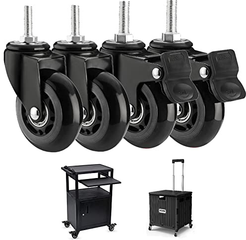 ASHILD 75 mm leise Lenkrolle mit Bremse (Last 200 kg / 4 Stück), robuste Trolley-Lenkrollen, Ersatz-Möbelrolle, Bolzen | M8, M10, | X2 (Größe: M10 x 25 mm, Farbe: 2 gebremst + 2).