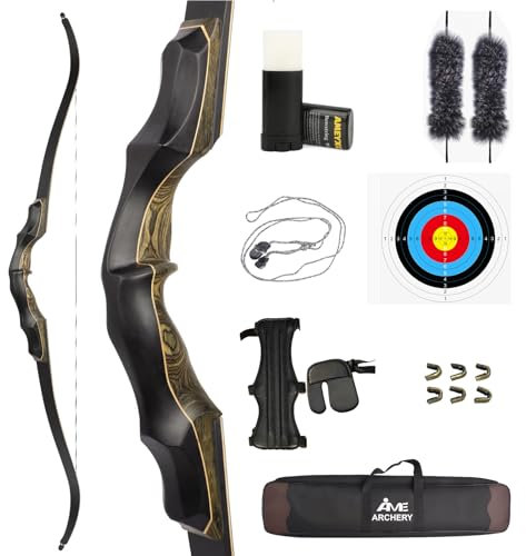 Bogenschießen 62 Zoll Takedown Recurvebogen Holz Riser Professioneller Recurvebogen für den Wettkampf 20-60 lbs Einstellbar (Recurve-Bogen-Set, 20 Ibs)