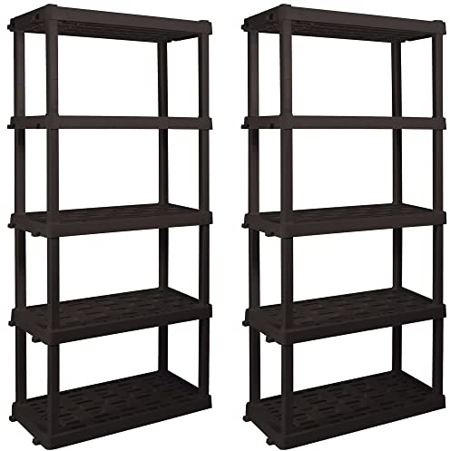 5 Tier Shelf Garage Plastic Shelving Unit Storage Shelves 400 lbs (180 kg) Interlocking Racking Shelves Multipurpose Organizer for Kitchen Workshop Office 45.72 x 91.44 x 187.45 cm Pack of 2- Black