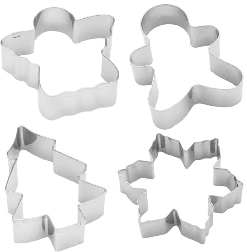 GRUSS & CO 51133 Lot d'emporte-pièces motif vanille | Coffret cadeau avec 4 emporte-pièces, arbre de Noël, ange, bonhomme en pain d'épice, flocon de neige | Moules à pâtisserie
