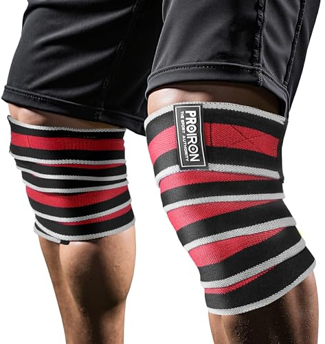 PROIRON Ginocchiere elastiche per allenamento della forza, fitness, 200 cm, con chiusura in velcro, sollevamento pesi, powerlifting, donna e uomo