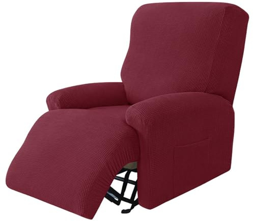 Surwin Sesselschoner für Relaxsessel mit Armlehnen, Stretchhusse für Relaxsessel Anti-Rutsch Fernsehsessel Bezug mit Taschen Sesselbezug Stretch Elastisch (1 Sitzer,20#Burgunderrot)