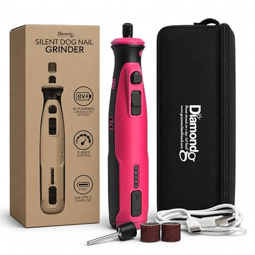 Diamondg Cordless Dog Nail Grinder with Quiet Sound & LED Tip for Large & Small Dogs, 4hrs. Runtime - Electric Dog Nail Trimmer, Heavy Duty Rotary Tool Alternative to Toenail Clippers & Filers