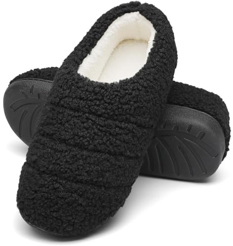 Mishansha Pantofole Uomo Donna Ciabatte Invernali Calde in Memory Foam Scarpe da Casa Comode Antiscivolo con Suola Spessa, Onice Nero, 42/43 EU