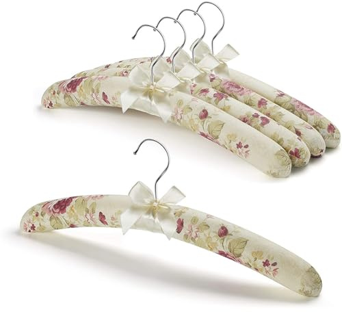 Paquete de 5 perchas acolchadas para abrigos, perchas de tela antideslizante con patrón floral suaves para suéter, abrigo, abrigo, traje, vestido, para armario y hogar, juego de 5