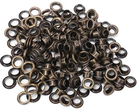 100 Stück 6 mm Ledernieten, Metallschuhe, Tülle, Messing, doppelseitige Öse, Hohlnieten für Kleidung, Tasche/Gürtel/Schuh (Antike Bronze)