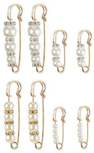 8 PCS Safety Pin Brooch - Decorative Pins for Clothing With Pearl and Rhinestones - Fancy Sweater Shawl Clips for Women Girls - Pants Extender (2)