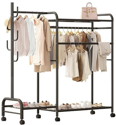 Kleiderständer, Moderner Kleiderstangen-Aufbewahrungsständer Mit Schuhregal, Zweipoliges Organisationsregal For Die Präsentation Von Mantelkleidung, Robuste Kleiderstange, Mobiler Wäschetrockner(110Cm