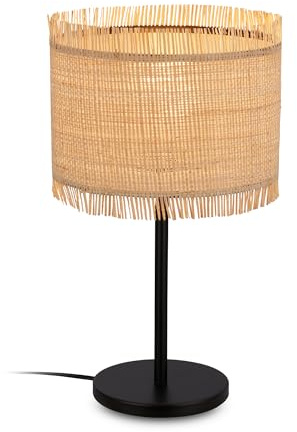 BRILONER - Lampe de table avec abat-jour en paille, interrupteur à fil, E27, max. 10W, lampe, boho, esthétique, lampe de chevet, lampe décorative, bureau, lampe de lecture, 25x43,5cm, naturel