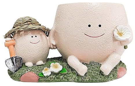 SUNFECILI Linda Maceta para Plantas, Maceta con Cara Sonriente, Linda Maceta de Resina para Interiores y Exteriores, Macetas Divertidas, Suculentas, Maceta Viva, único en Cumpleaños y