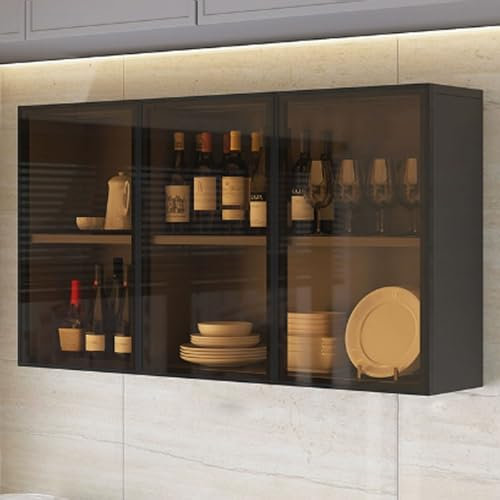 Solid Wood Wall Mounted Glass Door Storage Cabinet for Kitchen and Bathroom 23.6 x 11.8 x 23.6 inches