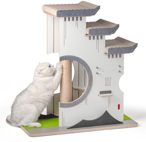 CanadianCat Company | Kratzbaum Katzenmöbel Château Tatzberg - Sisal Kratzflächen, Kuschelhöhle & Klettermöglichkeiten, 89x38x90 cm, Robustes für Wohnung, modernes alpines Wohndesign