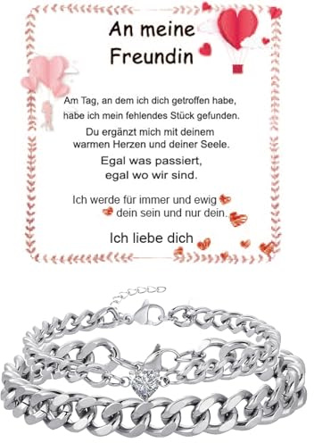 Fehki Edelstahl Paar Armband | Kubanische Kette verstellbar | Romantisches Geschenkset für Paare zum Valentinstag, Jahrestag & Geburtstag