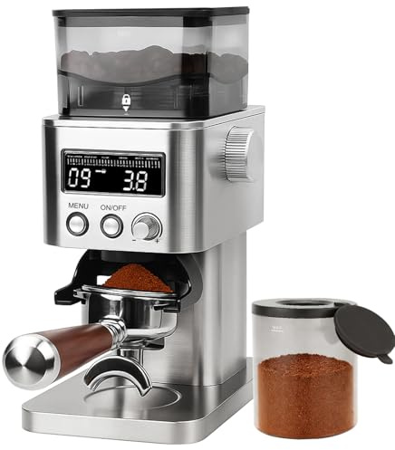 Homtone Edelstahl Kaffeemühle Elektrisch für Siebträger, Coffee Grinder mit LCD-Bildschirm, 31 präzise Mahlstufen Kegelmahlwerk für Espresso/Filterkaffee/Aufbrühkaffee/French Press