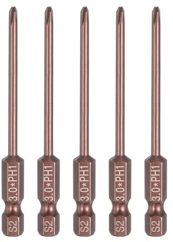 sourcing map 5pcs #1 Phillips Screwdriver Bit PH1 1/4 Hex Shank 3 (75mm) Long 3mm Rod Magnetic Cross Head Drive Drill Bits S2 Steel Industrial Screw Driver Electric Power Tool, Brown