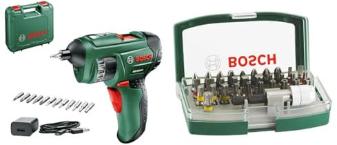 Bosch Cordless Drill PSR Select (Without Battery, 3.6 Volt, in Carrying case) + 32pc. Screwdriver Bit Set (PH-, PZ-, Hex-, T-, TH-, S-Bit, Accessories Drill and Screwdriver)