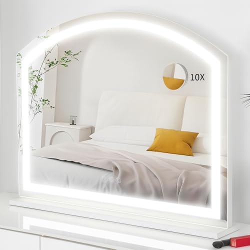 LSBIKE Kosmetikspiegel mit LED-Licht,Make up Spiegel mit Beleuchtung,Schminkspiegel Tischspiegel mit 3 Lichtfarben und 10-facher Lupe,USB&Type-C,Touch-Steuerung Kann Die Helligkeit änder(50*41.5 cm)