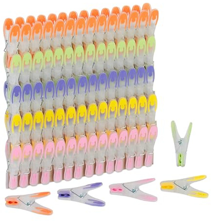 Relaxdays Tvättklämmor, Soft Grip, 75 stycken, gummerade handduksklämmor, plast, starka strumpklämmor, färgglada