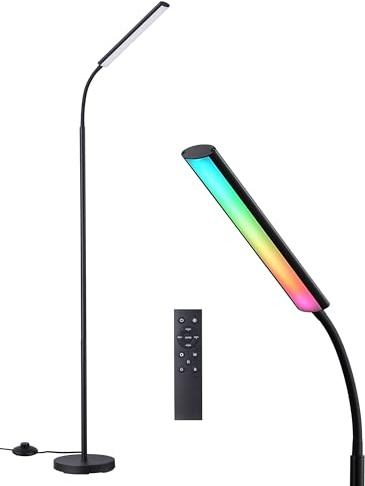 EDISHINE LED Floor Lamp, RGB Mod & 3000K Warm Light with Stepless Dimming | Flexible Gooseneck Design, Remote Control, 165CM, Standing Lamp for Living Room, Reading, Bedroom, Office, Black